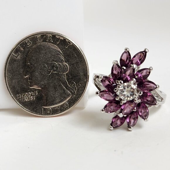 HOLD 1997 Vintage Marquise Amethyst Cluster Ring Stamped "18KGE" "KAOS" Size 9 - Picture 11 of 14